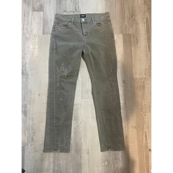 HUDSON Jeans Riley Crop Relaxed Straight Loden Green Destructed Jeans size 27 - Picture 12 of 15